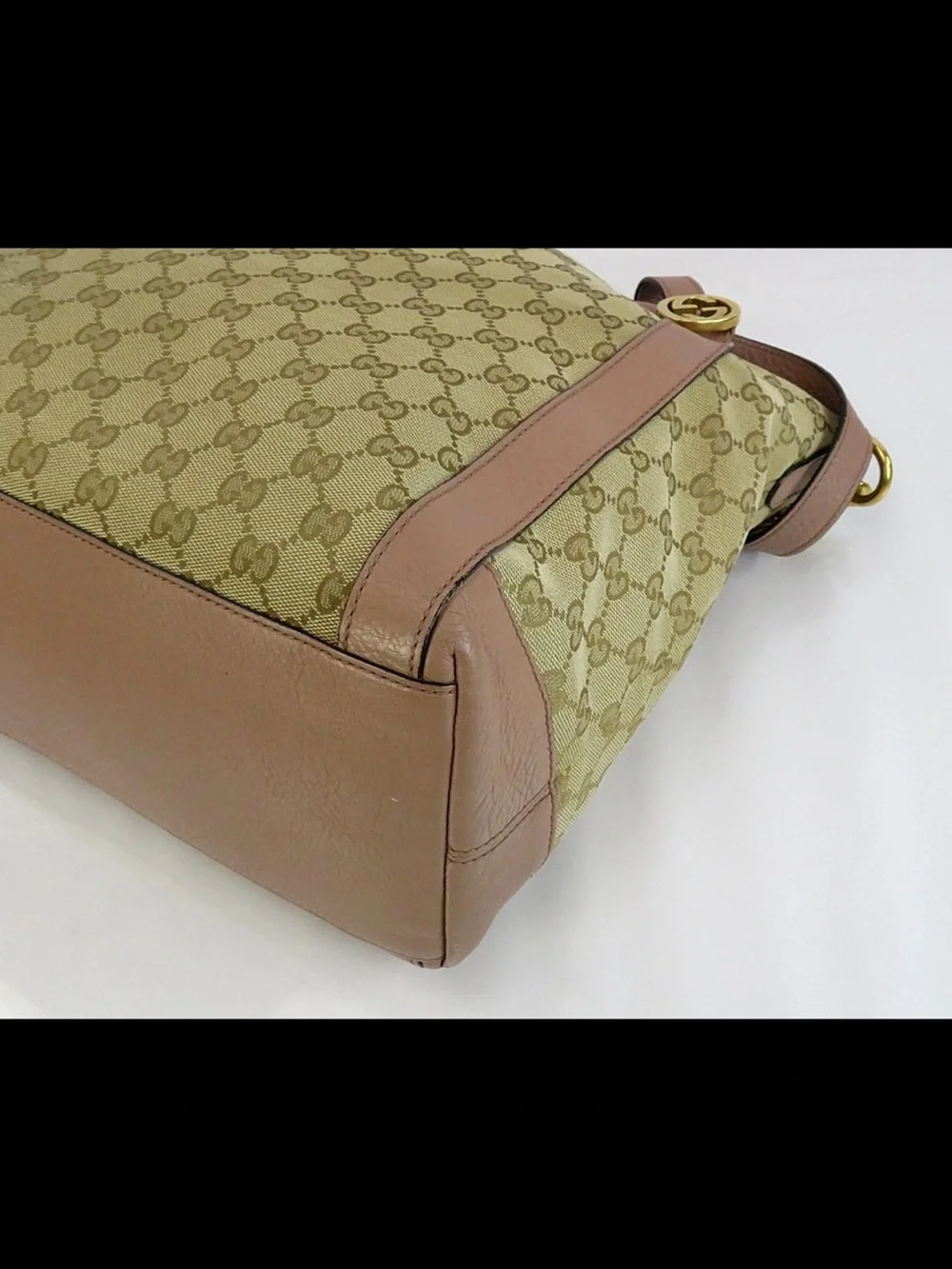 Gucci Beige GG Canvas Tote with Brown Leather Accents